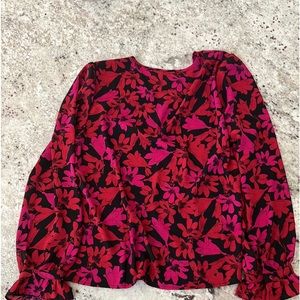 JCrew Long Sleeved Pink/Red Festive Blouse, Size M, Like New!